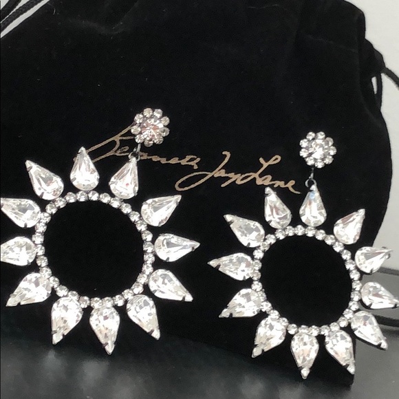 GUNMETAL CRYSTAL OPEN CIRCLE DANGLING EARRINGS - Picture 6 of 16